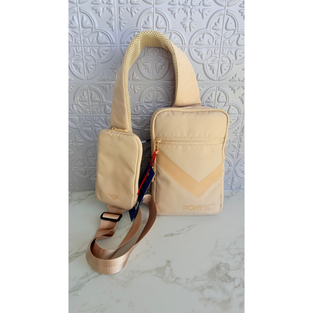 PONY Dave All Day Sling Bag Beige Crossbody Travel Backpack NWT