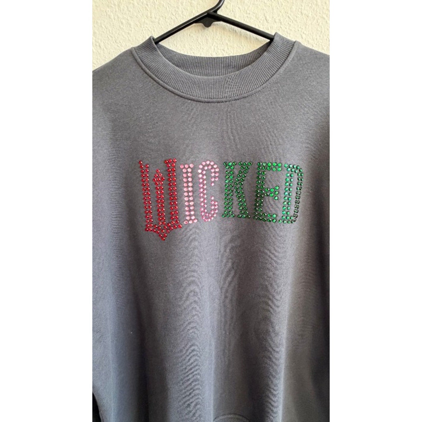 NEW Wicked The Movie Rhinestone Logo Sweatshirt - Charcoal Gray Large