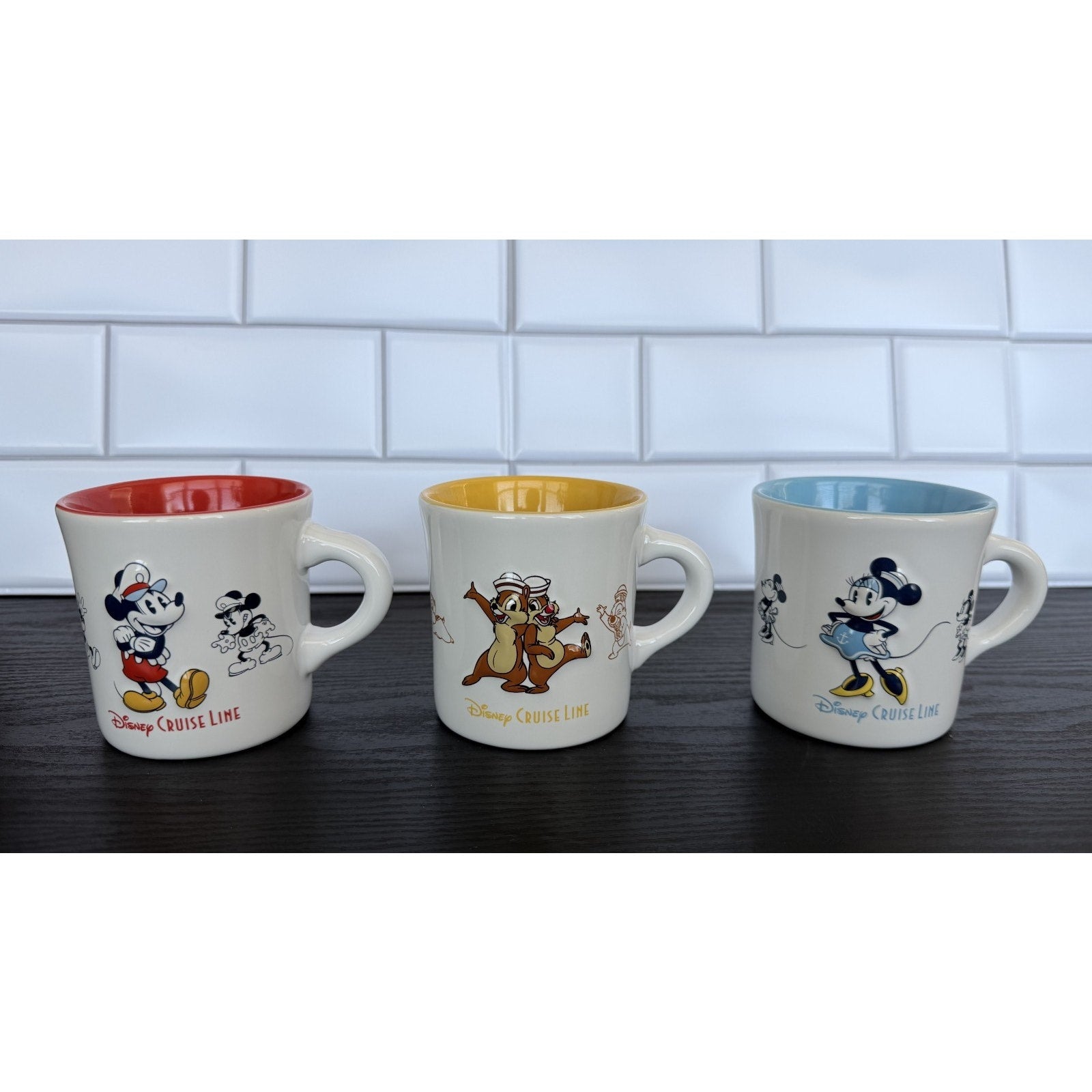 Disney Cruise Line 8oz Diner Mug Set - Mickey, Minnie, & Chip ‘n Dale NEW