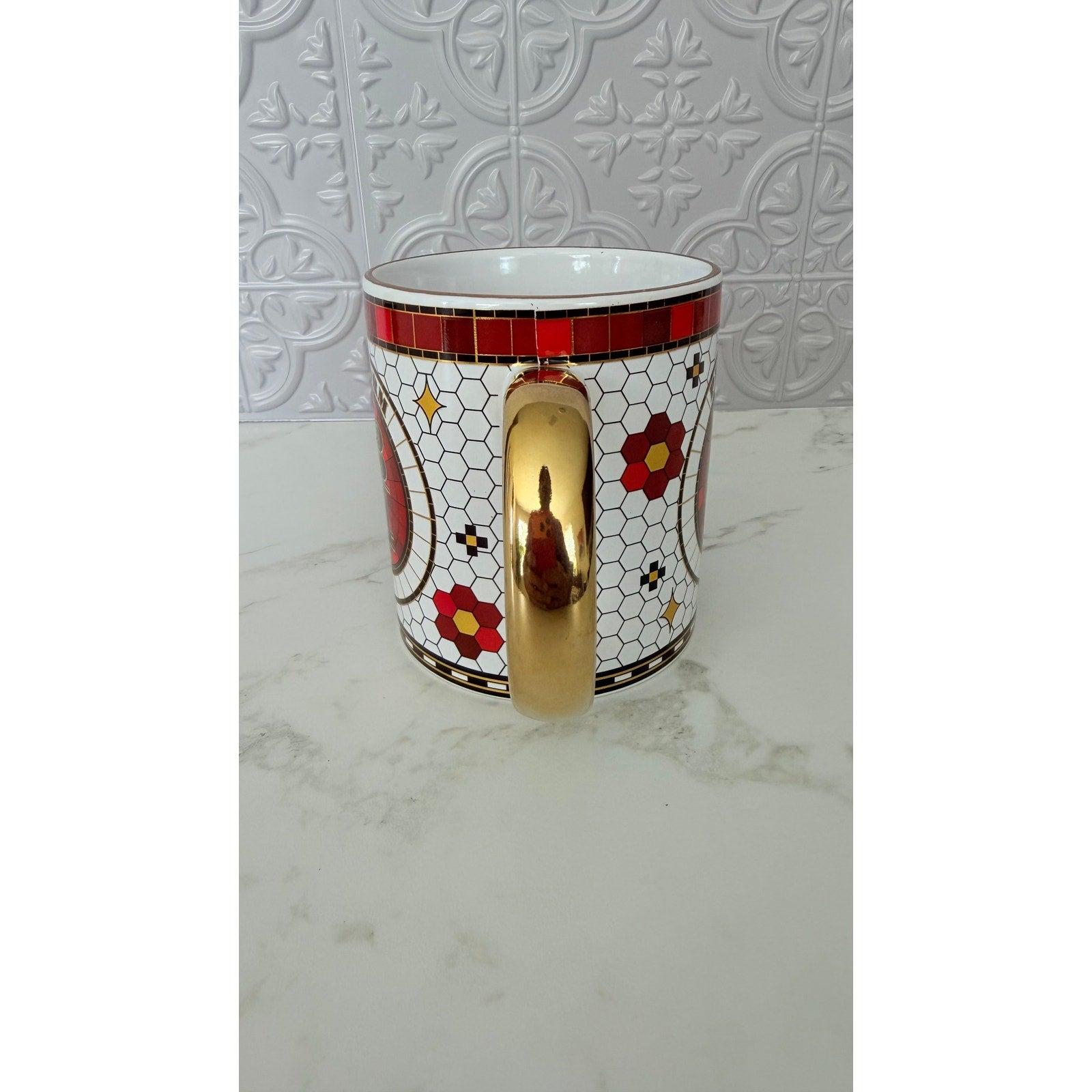 Harry Potter Platform 9 3/4 Mosaic Ceramic Coffee Mug Gold Handle 20oz NWT