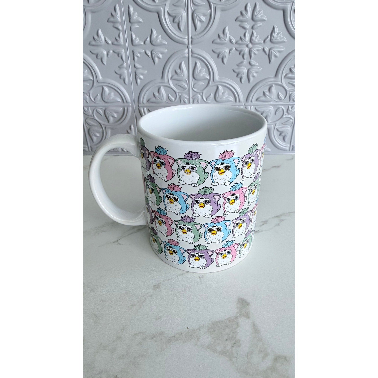 Furby Pastel Pattern Ceramic Mug 20 oz Made In The 90s Retro Hasbro NEW