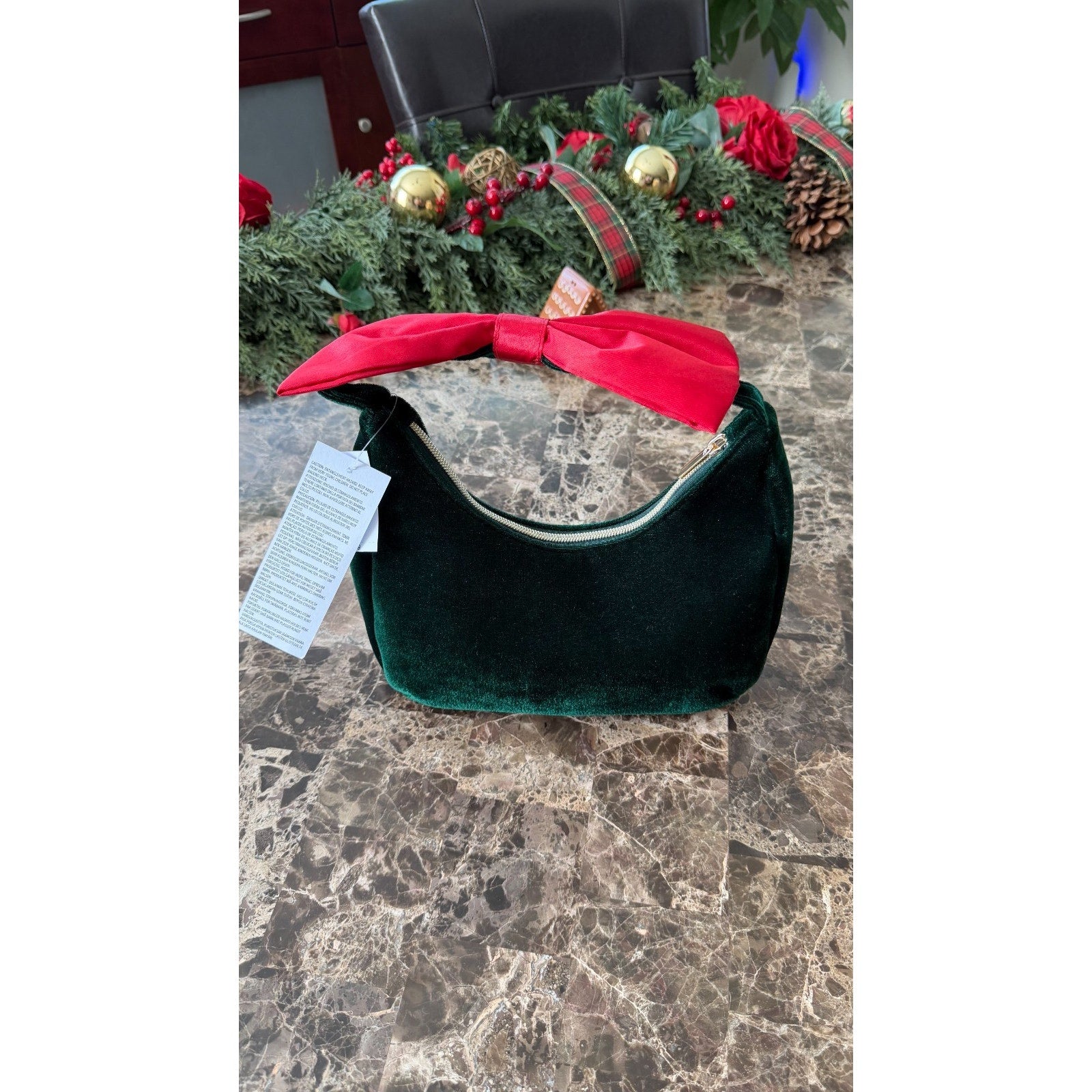 NEW Gingerbread Man Velvet Crossbody Purse - Red Bow