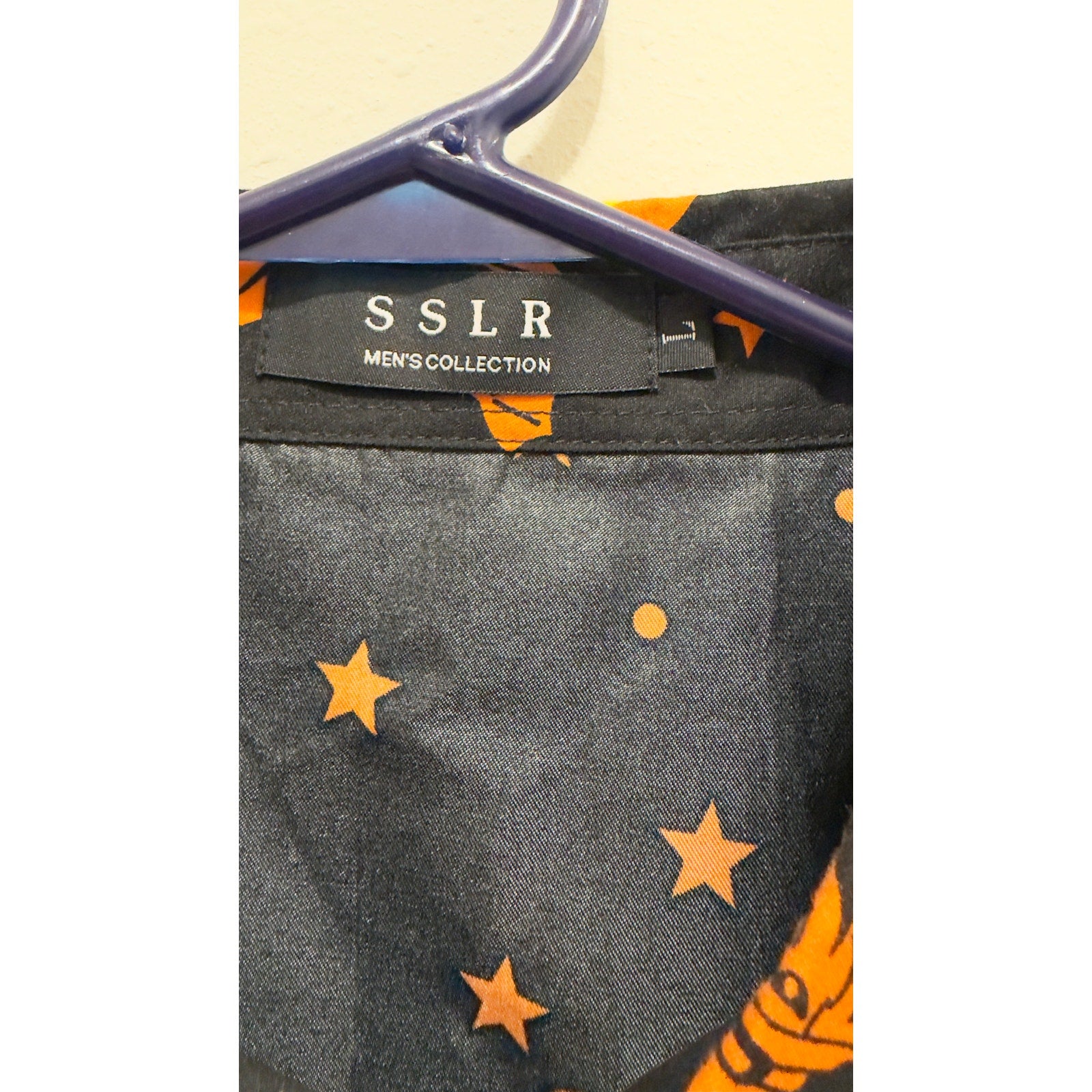 SSLR Men's Halloween Button-Down Shirt Witches Pumpkins Cats Short Sleeve Large