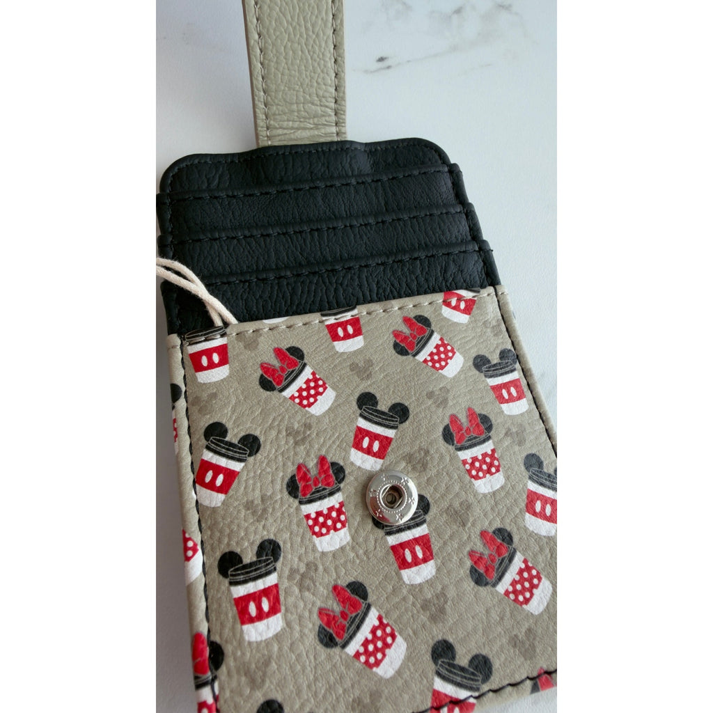 Disney Parks Mickey and Minnie Coffee Cup Card Wallet Faux Leather NEW