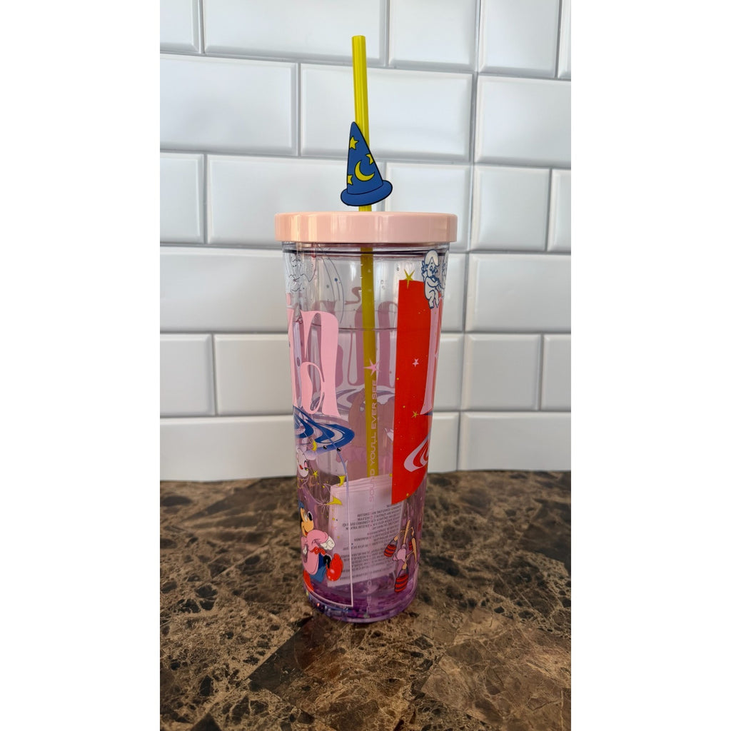 Disney Fantasia Liquid Glitter Tumbler with Sorcerer Hat Charm - 22oz
