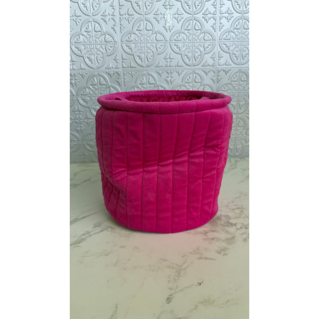 Target Bright Pink Velvet Collapsible Storage Bin Basket Tapered Cylinder NEW