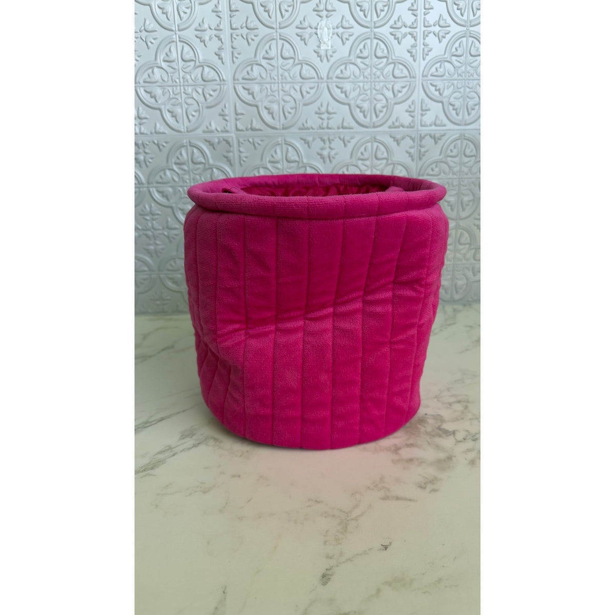 Target Bright Pink Velvet Collapsible Storage Bin Basket Tapered Cylinder NEW