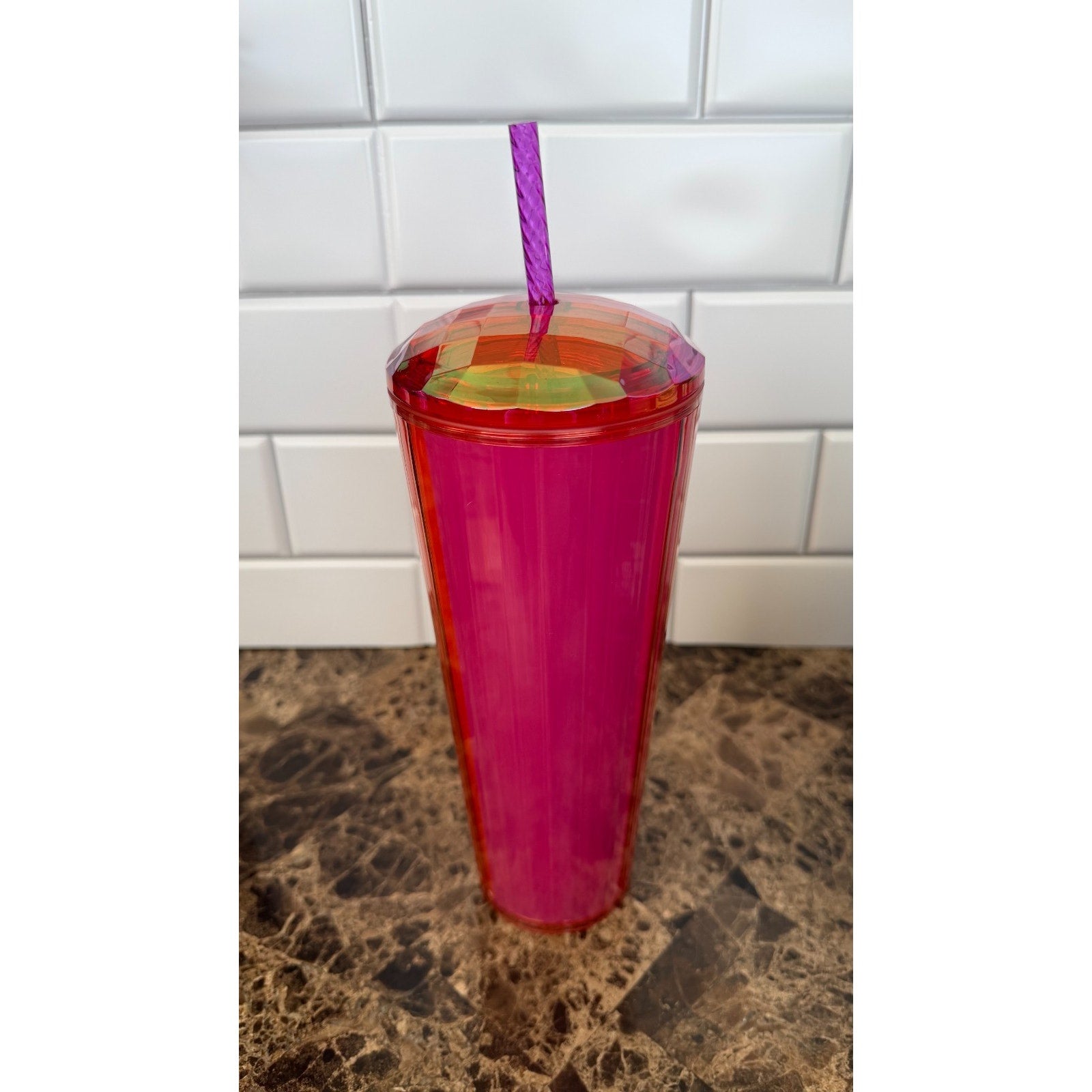 NEW Starbucks 24oz Red And Purple Kaleidoscope Tumbler Venti Cold Cup Dome Lid