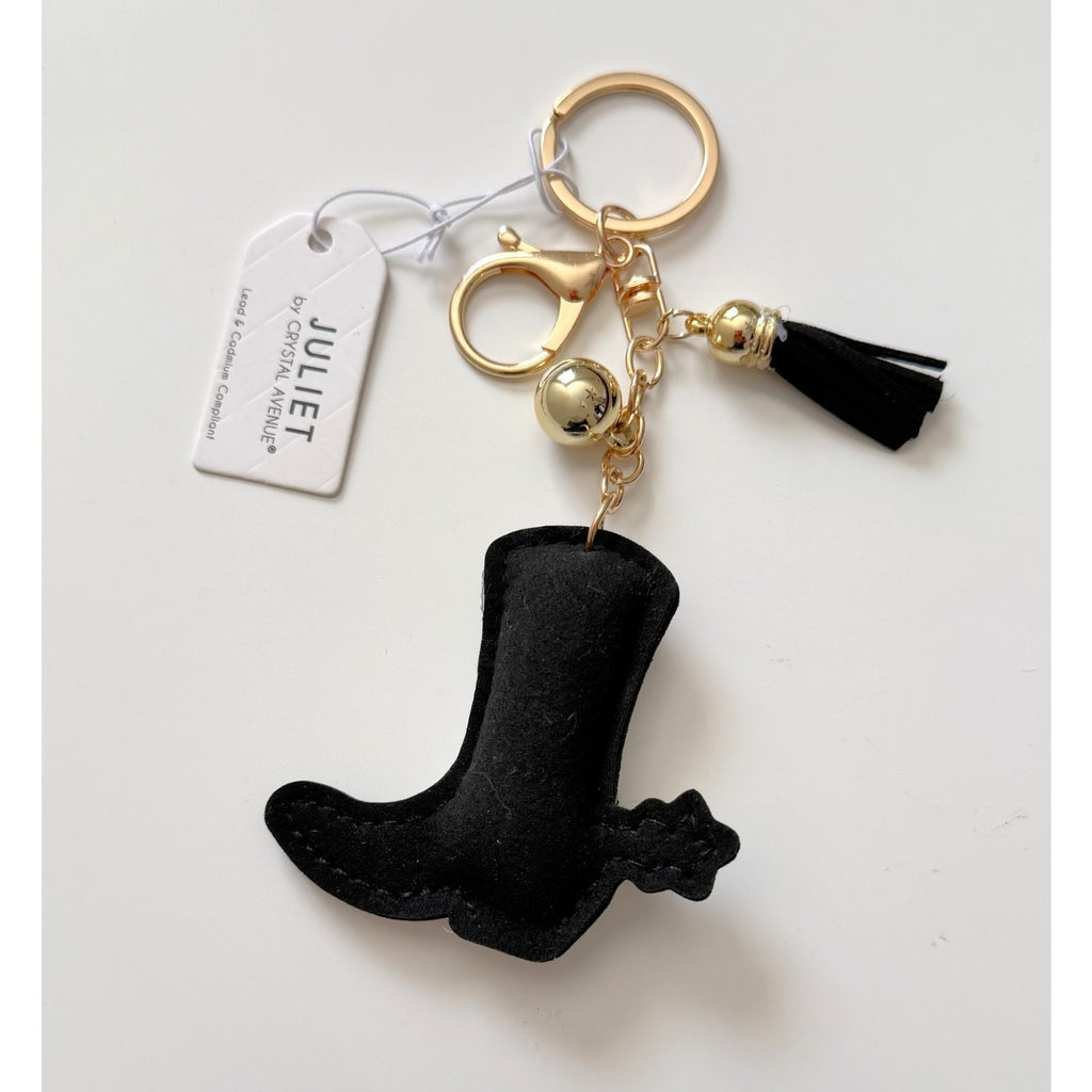 Juliet Crystal Avenue Cowgirl Boot Key Chain/Bag Charm - Cow Print NWT