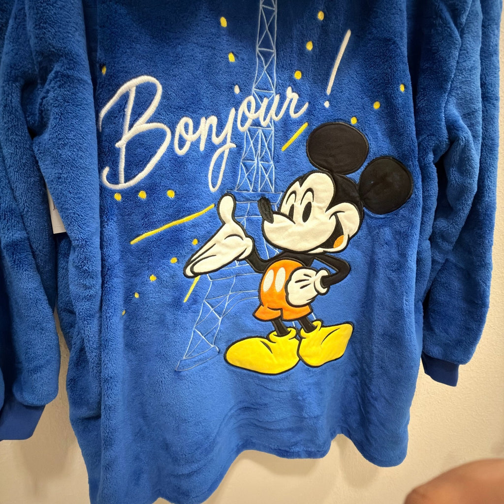 NEW Disneyland Paris "Bonjour Mickey" Oversized Fleece Hoodie - S/M