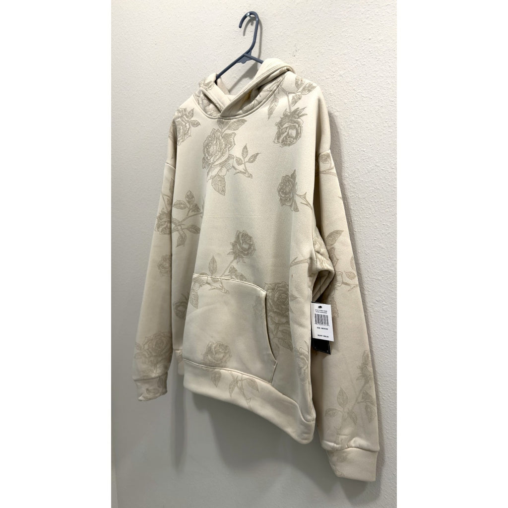NWT Drill Social Club Rose Print Hoodie Men's Medium Ecru Flocked Fleece