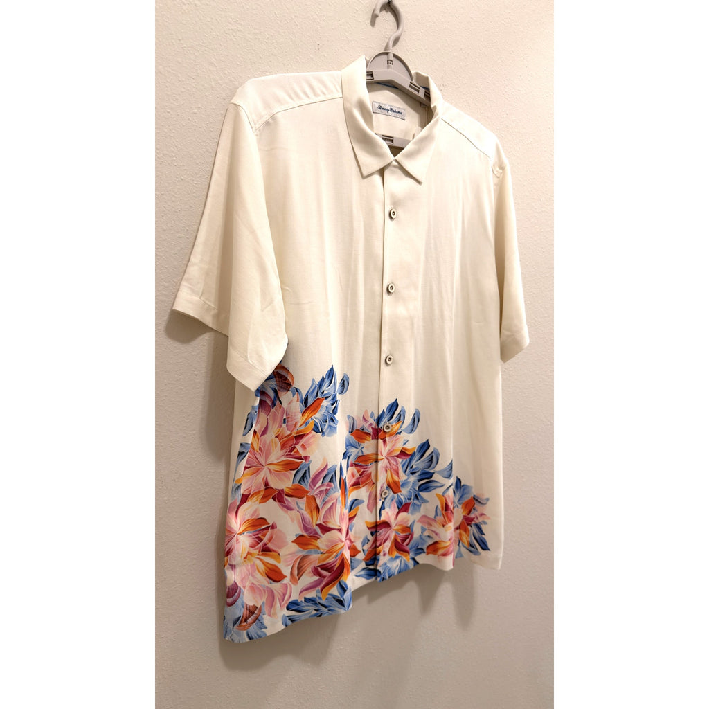 Tommy Bahama Paradise Petals Silk Camp Shirt Ivory White Men's Large NWT