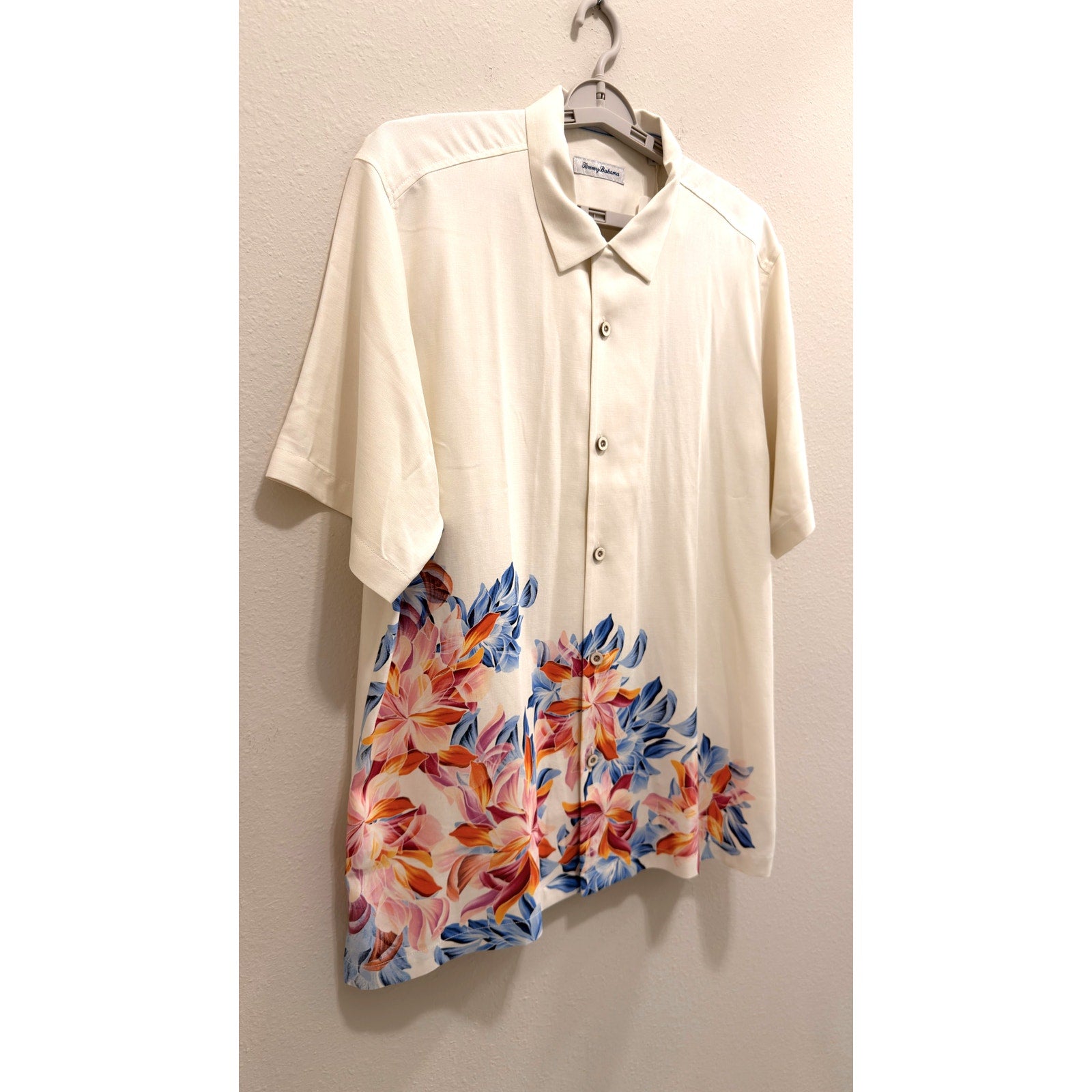 Tommy Bahama Paradise Petals Silk Camp Shirt Ivory White Men's Large NWT