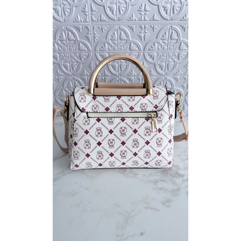 Mickey Mouse Charm Satchel Bag Women’s Handbag White Beige NEW