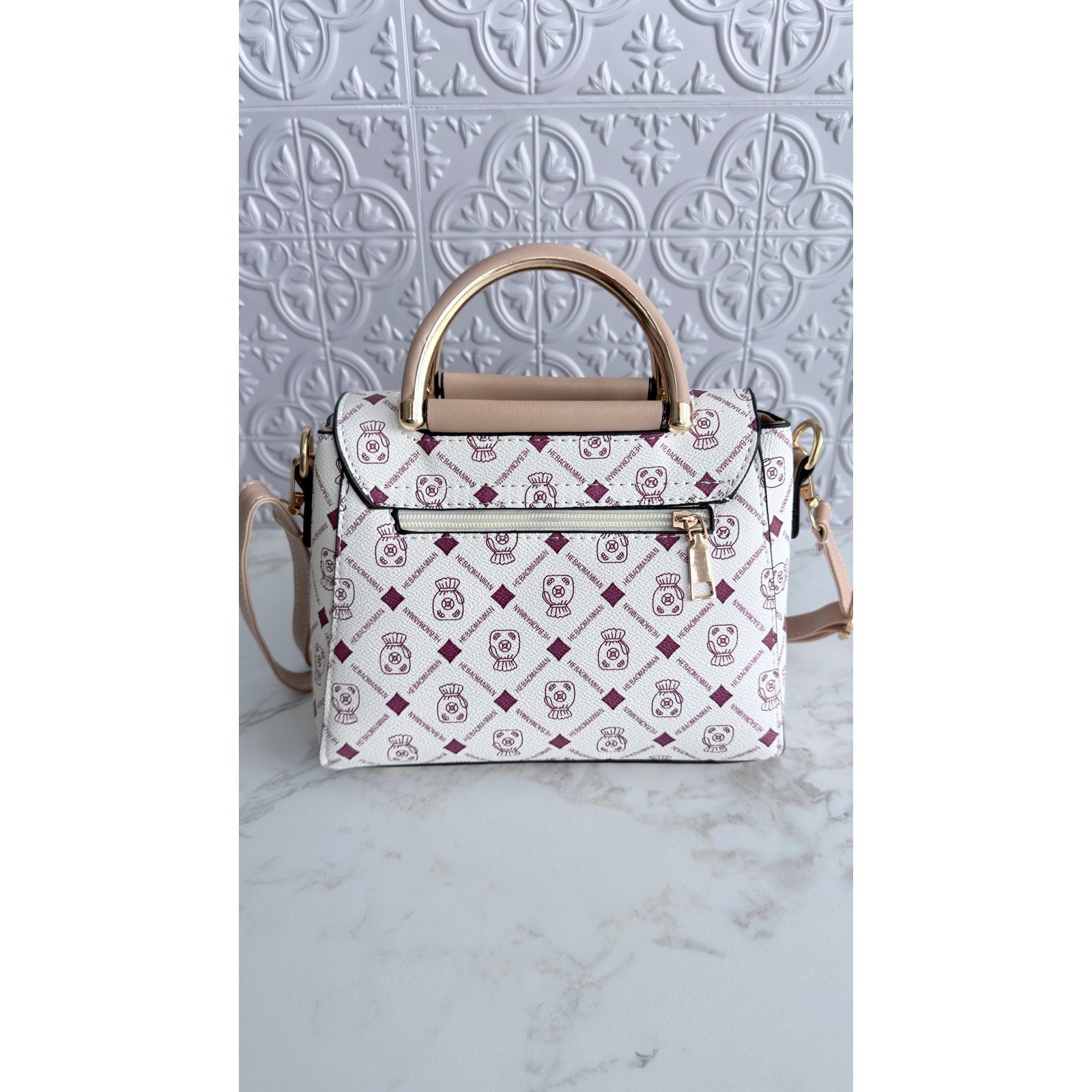 Mickey Mouse Charm Satchel Bag Women’s Handbag White Beige NEW