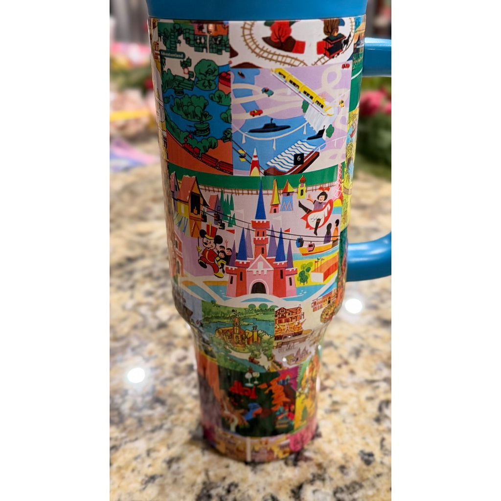 Disney Parks Vintage Maps 40oz Stainless Steel Tumbler - NWT
