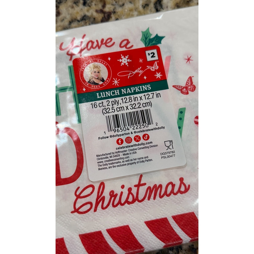 NWT Dolly Parton "Have a Holly Dolly Christmas" Napkins — 16 ct