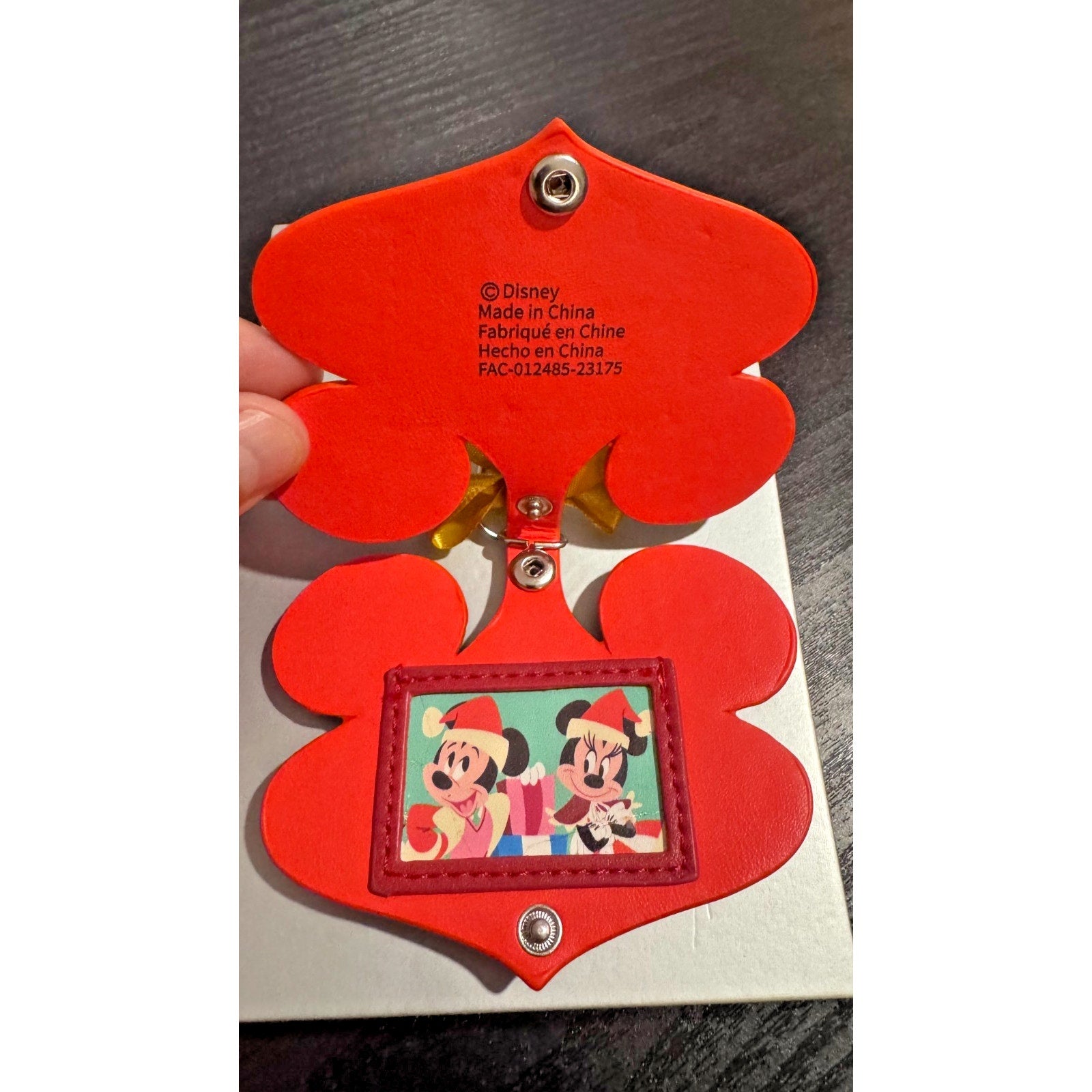 Disney Parks Christmas 2023 Mickey & Minnie Ornament ID Keychain/Bag Charm NWT