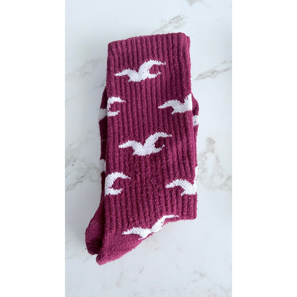Hollister Men's Crew Socks 3-Pack Seagull Logo Black Maroon Grey Preowned