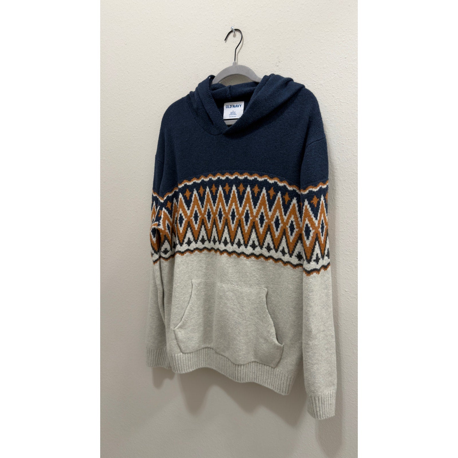 Old Navy Go-Recycled Fair Isle Knit Pullover Hoodie Sweater Men's Large