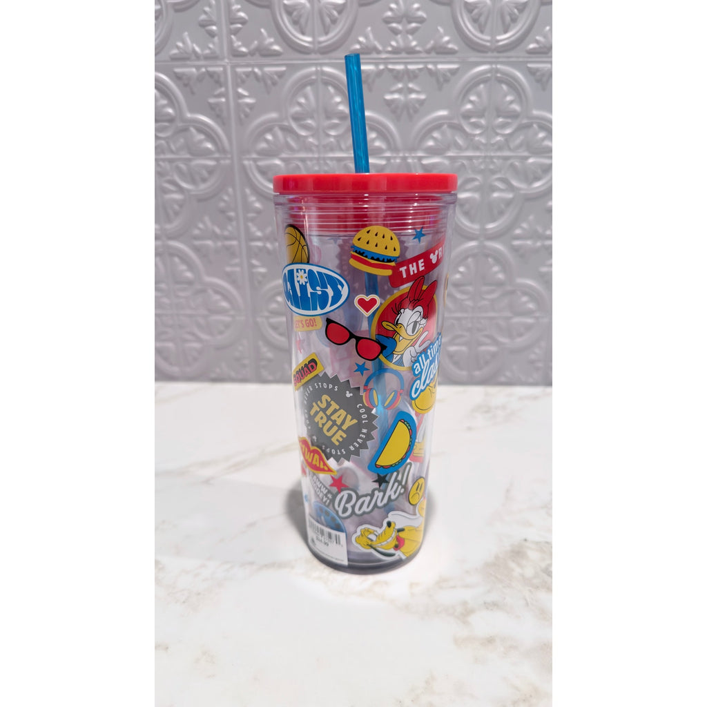 Disney Parks Mickey Friends Comic Strip Acrylic Straw Tumbler Cup 20oz NEW