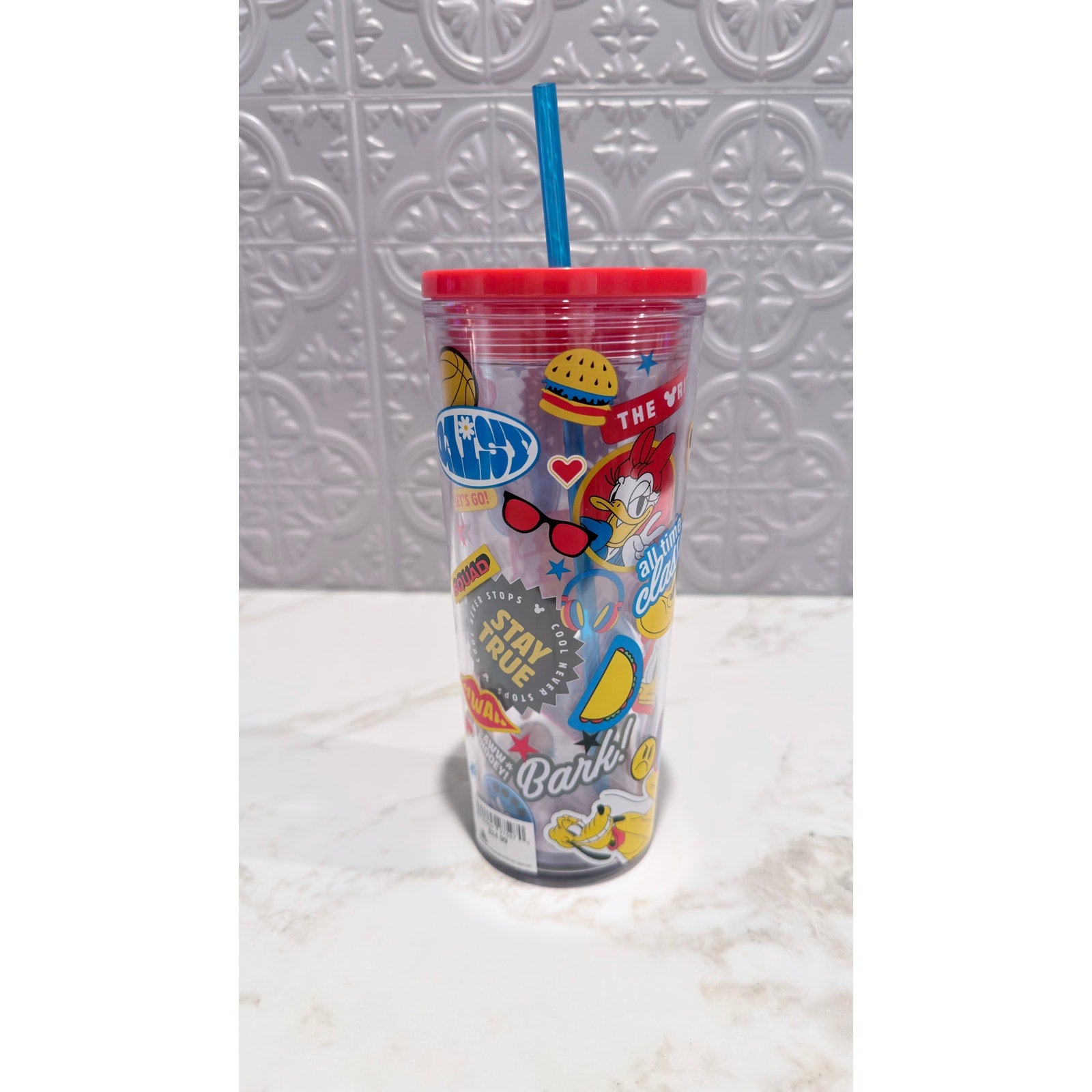 Disney Parks Mickey Friends Comic Strip Acrylic Straw Tumbler Cup 20oz NEW