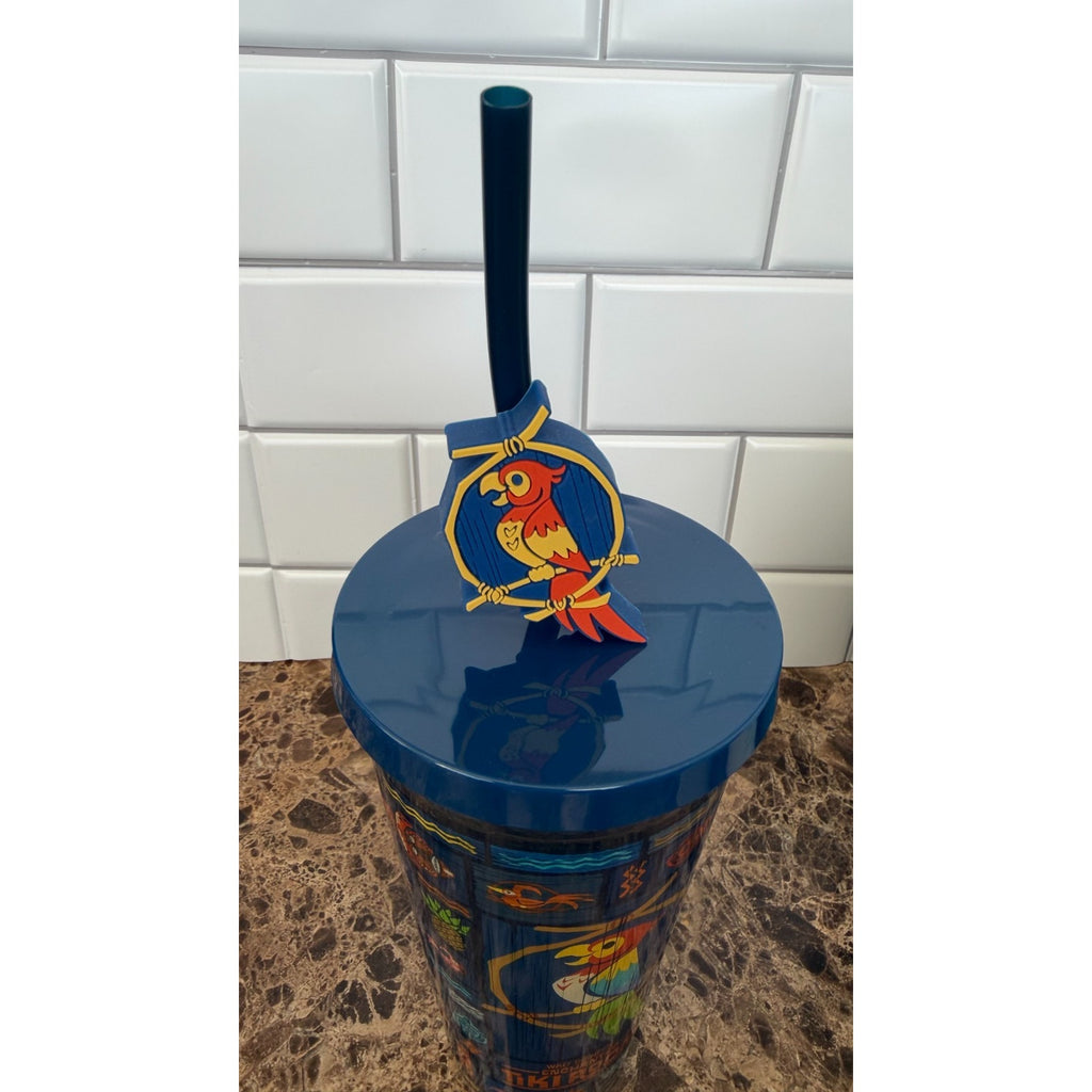 NEW Disney Parks Enchanted Tiki Room Plastic Tumbler with Straw Charm - 20oz