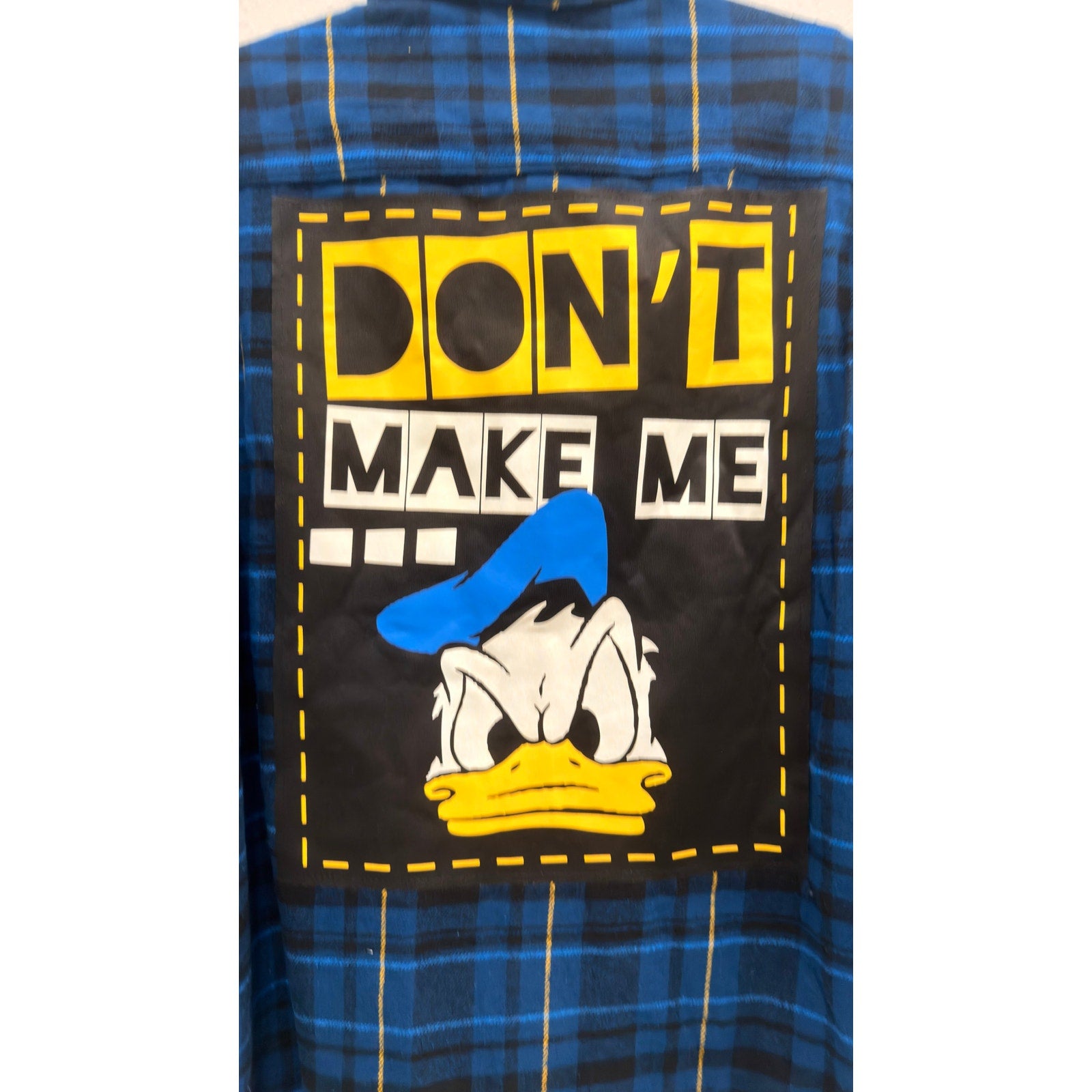 Disney Adult Shirt Donald Duck Plaid Flannel Shirt Large NWT