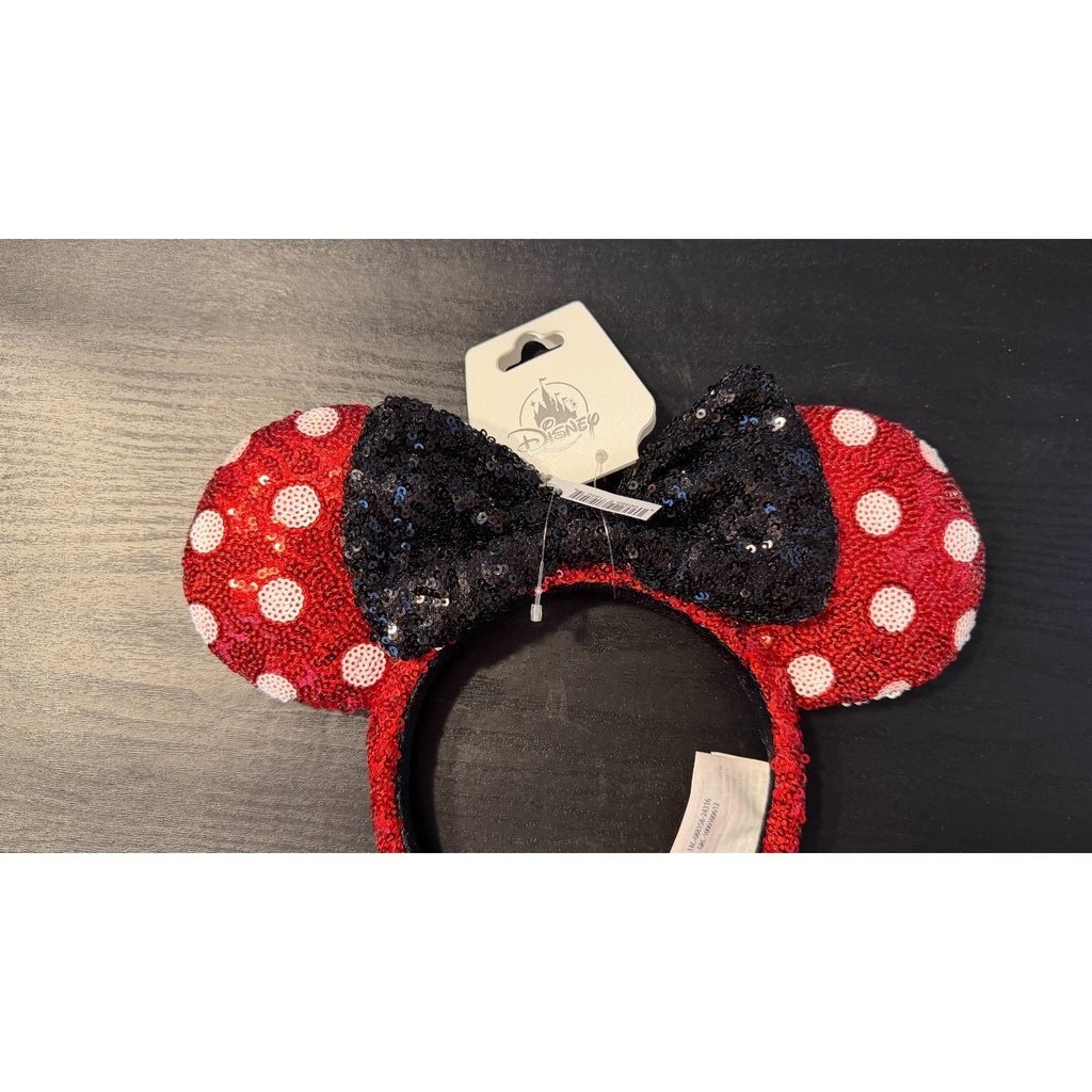Disney Parks Classic Minnie Mouse Sequined Ear Polka Dot Headband NEW