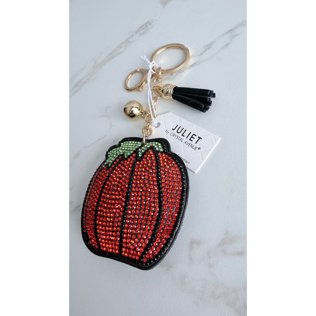 Juliet Crystal Avenue Halloween Pumpkin Crystal Puffy Keychain Tassel NWT