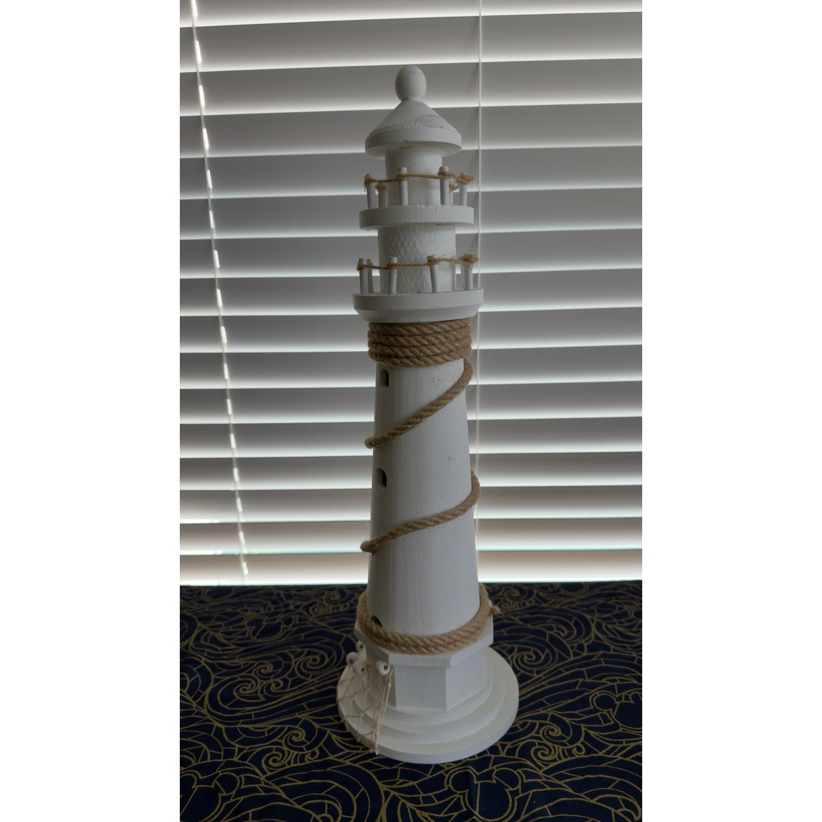 Large 20" White Wooden Lighthouse - Coastal Nautical Home Decor