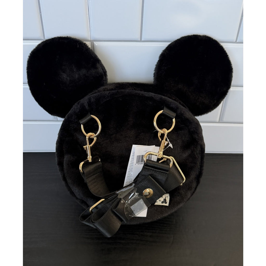 NWT Disney Parks Black Mickey Soft Plush Crossbody Purse with Coin Purse