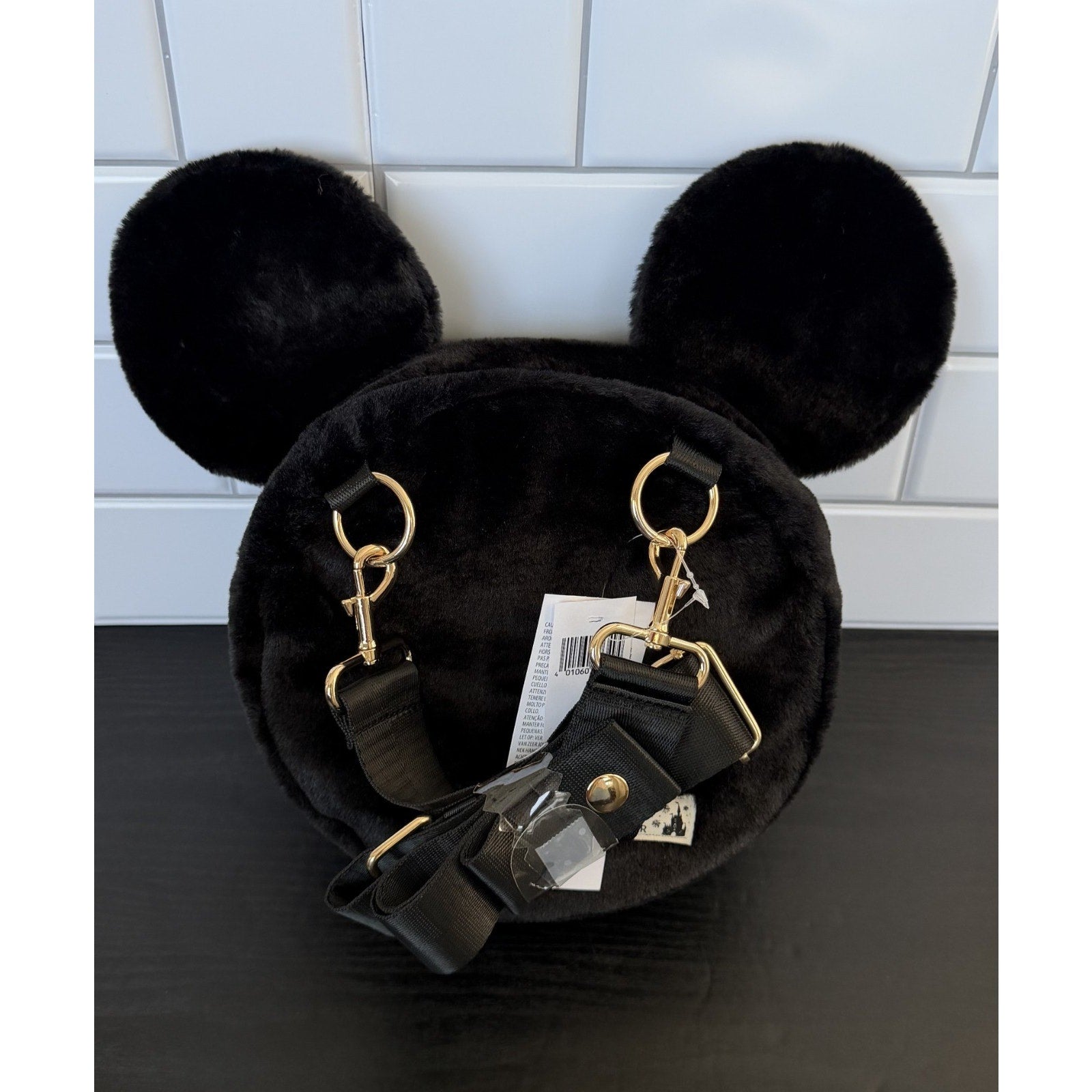 NWT Disney Parks Black Mickey Soft Plush Crossbody Purse with Coin Purse