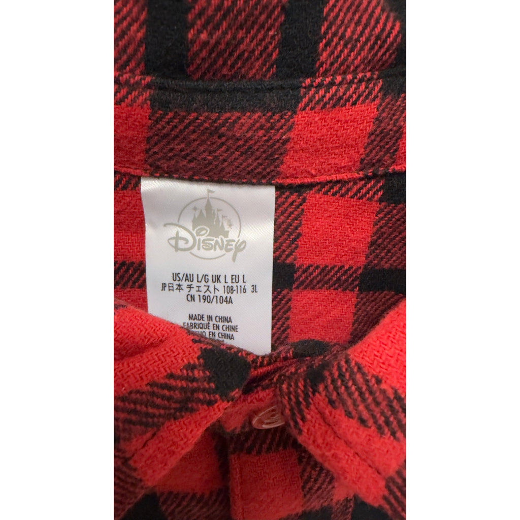 Disney Adult Mickey and Friends Red Plaid Flannel Button Down NWT Large