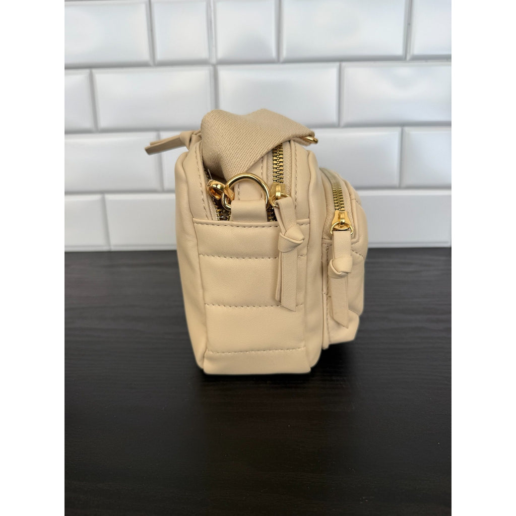 Primark Quilted Double Zip Camera Bag Ivory Gold Hardware NWT