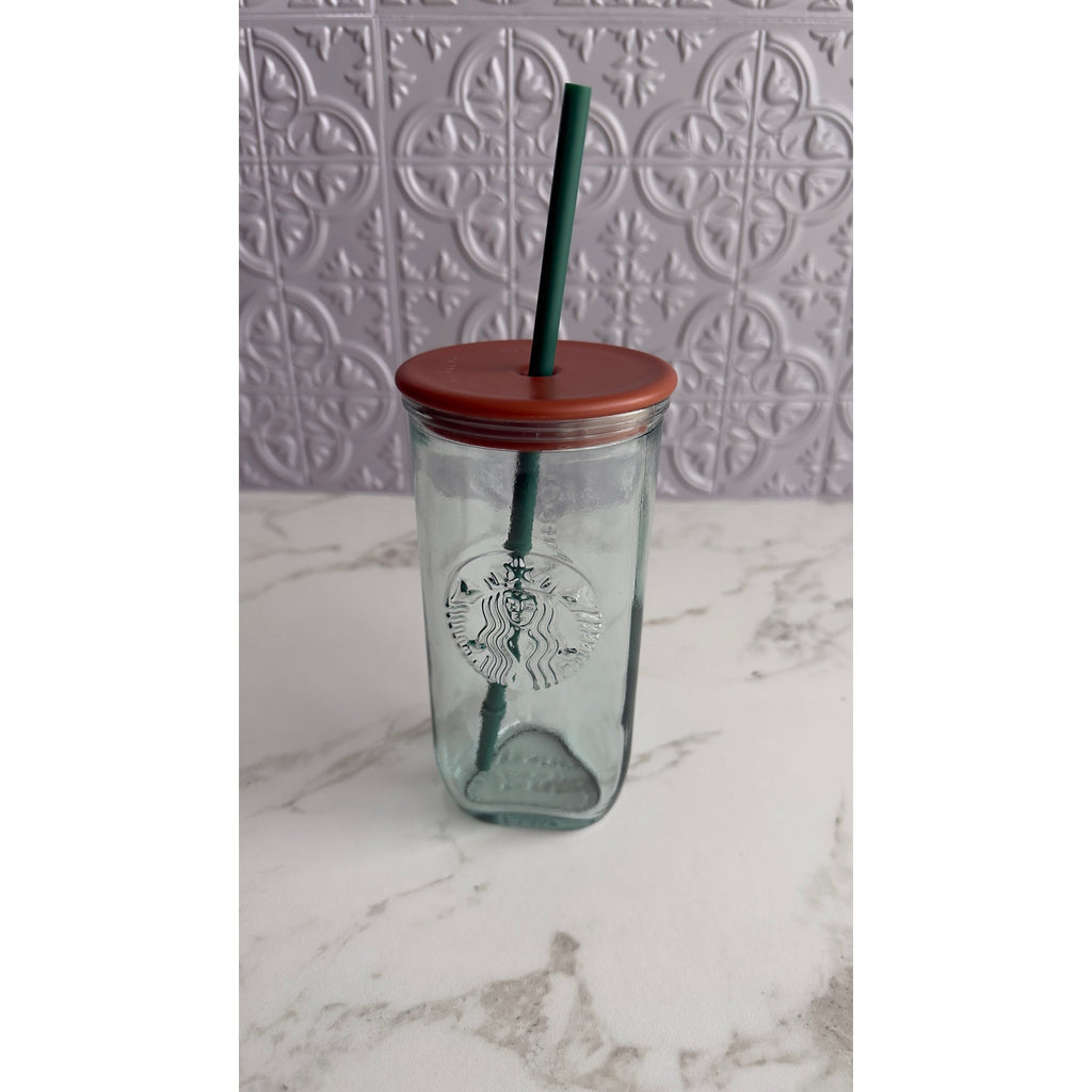 Starbucks 100% Recycled Glass Cold Cup Tumbler 16 oz Terra Cotta Lid