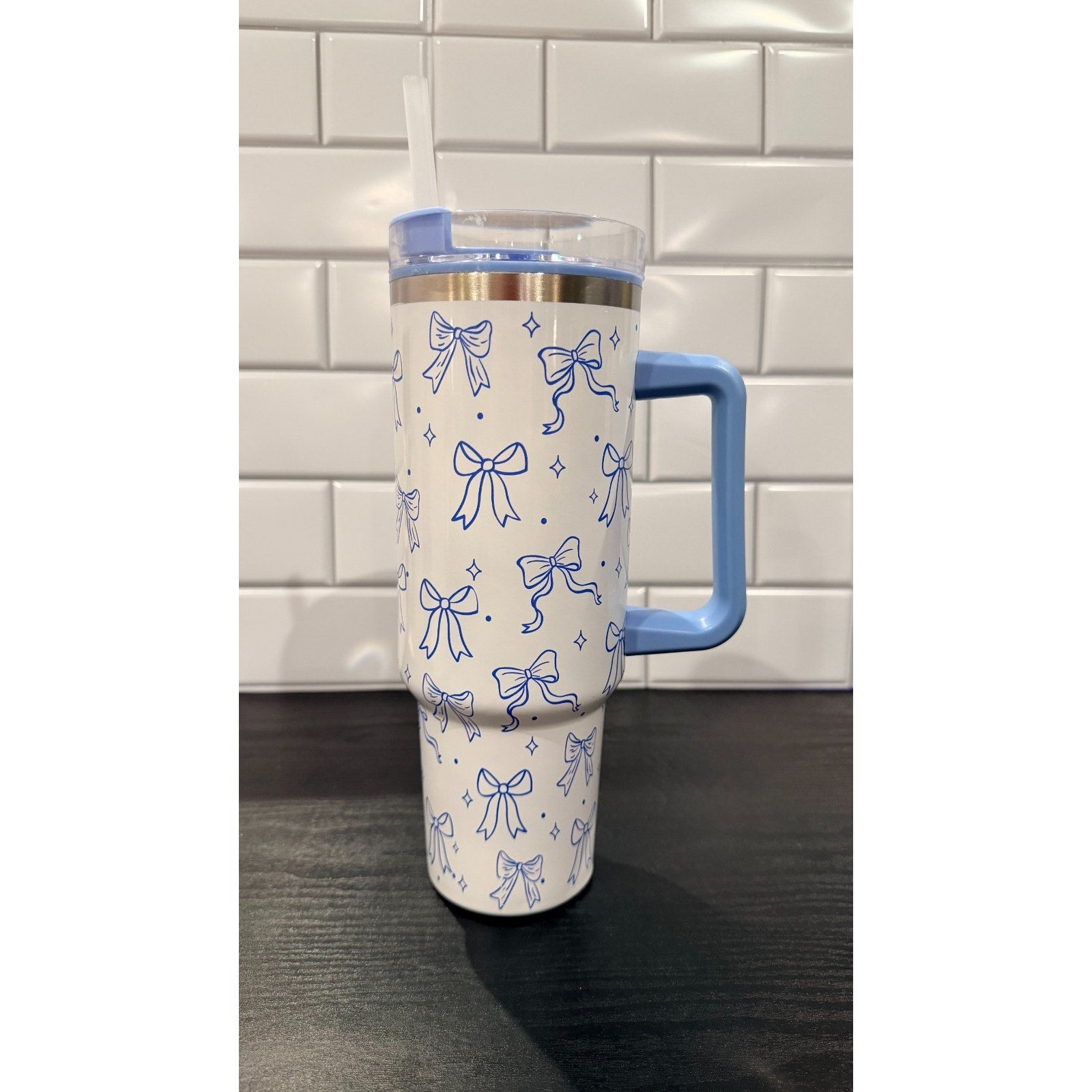 NEW 40oz Stainless Steel Tumbler – Blue Ribbons & Bows