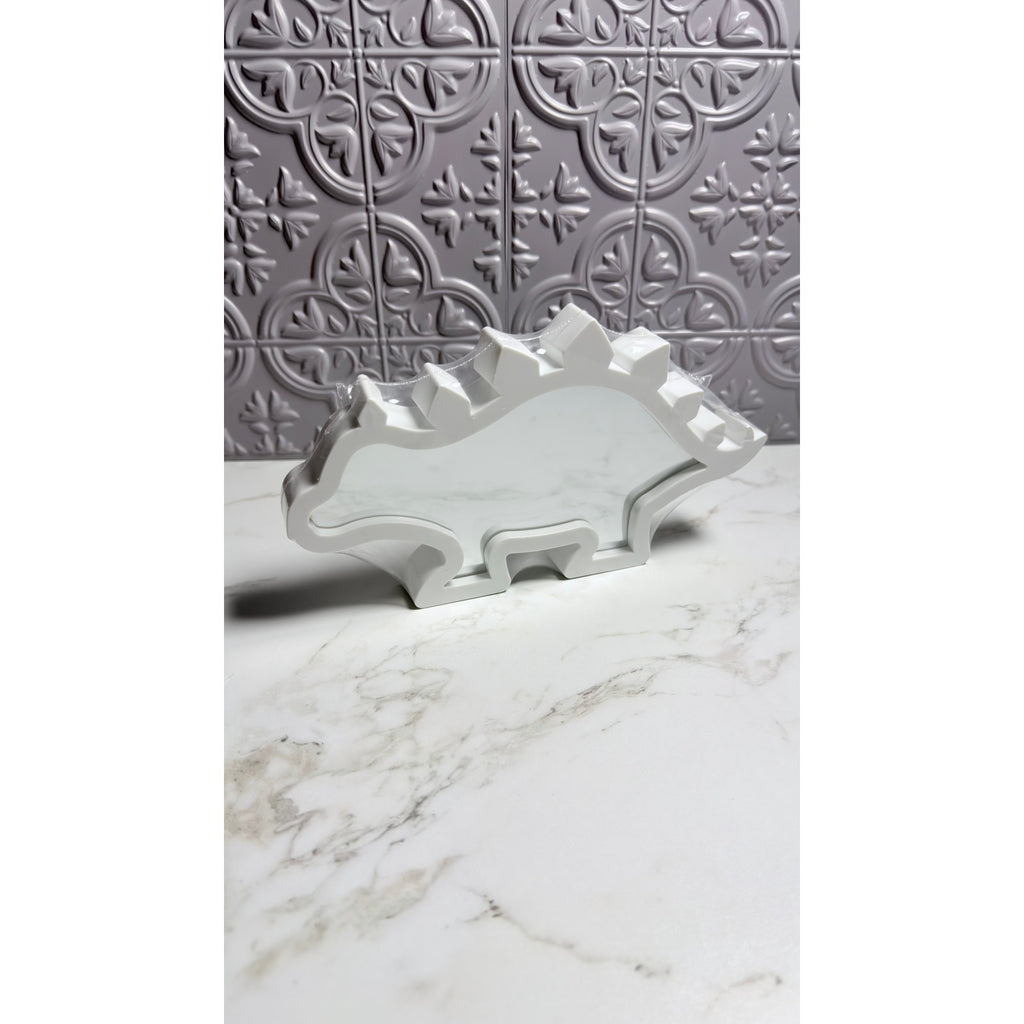 Dinosaur Shaped Wall Tabletop Mirrors White Set of 2 - T-Rex Stegosaurus NEW