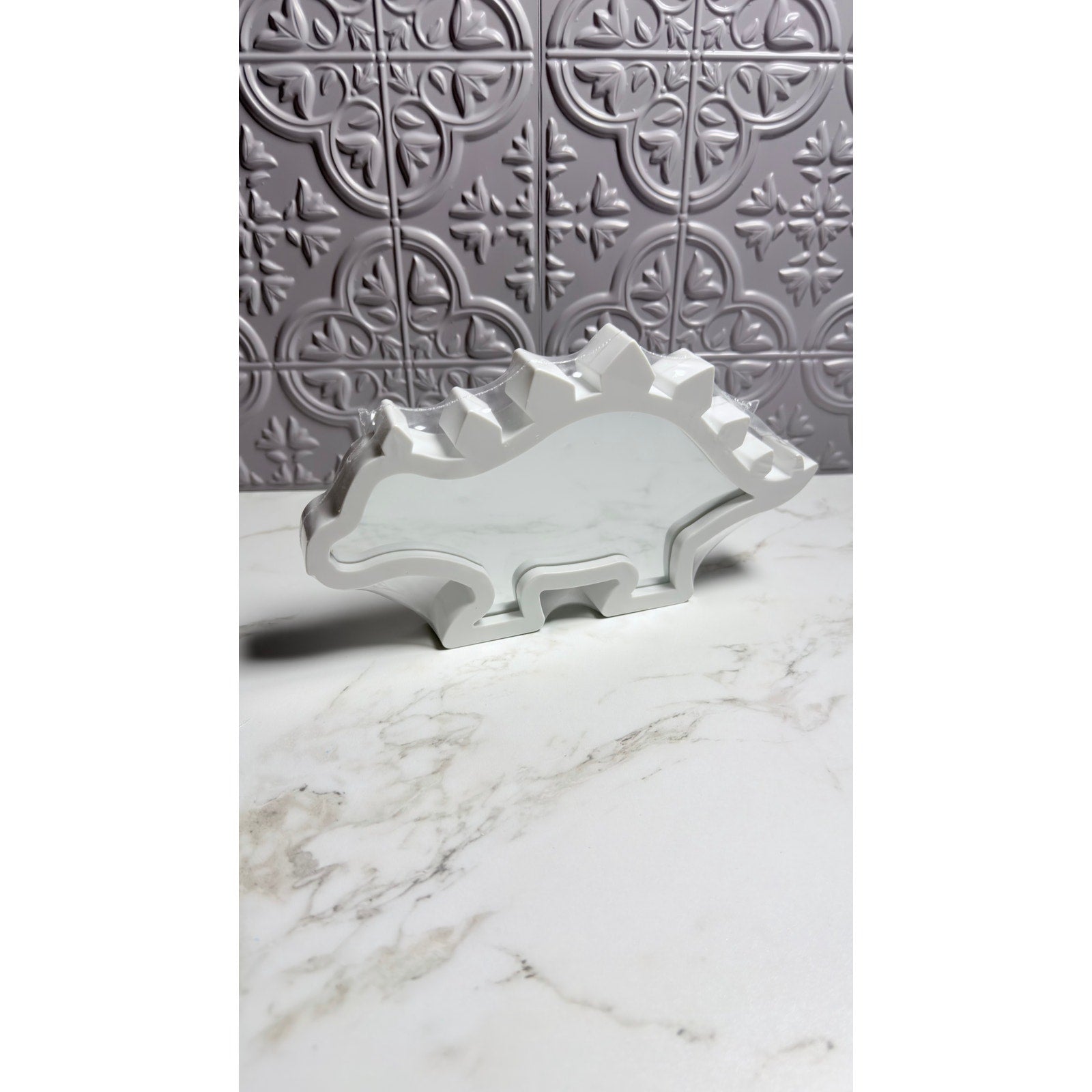Dinosaur Shaped Wall Tabletop Mirrors White Set of 2 - T-Rex Stegosaurus NEW