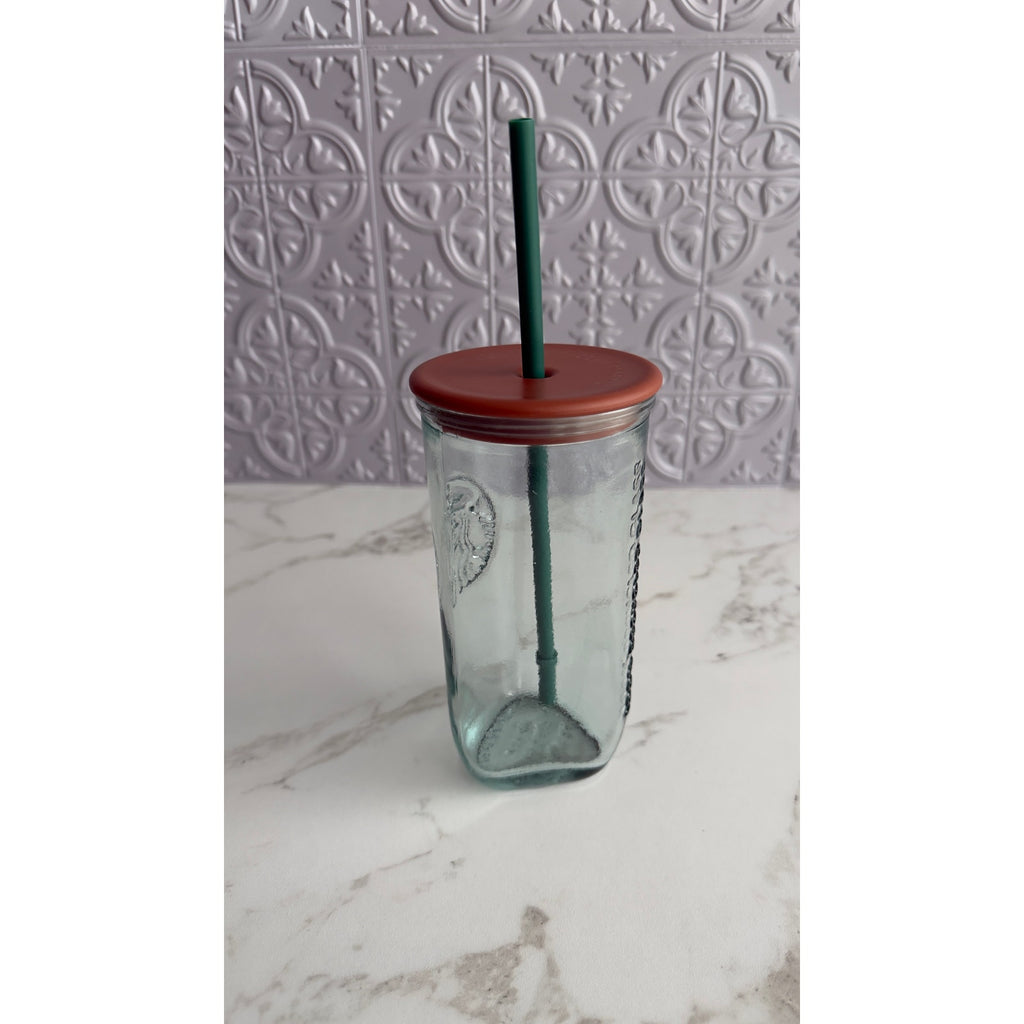 Starbucks 100% Recycled Glass Cold Cup Tumbler 16 oz Terra Cotta Lid
