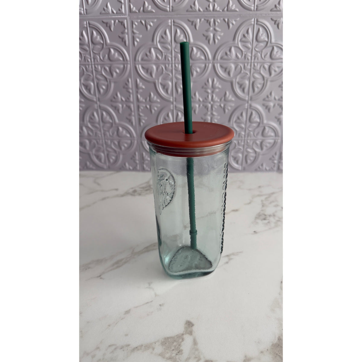 Starbucks 100% Recycled Glass Cold Cup Tumbler 16 oz Terra Cotta Lid