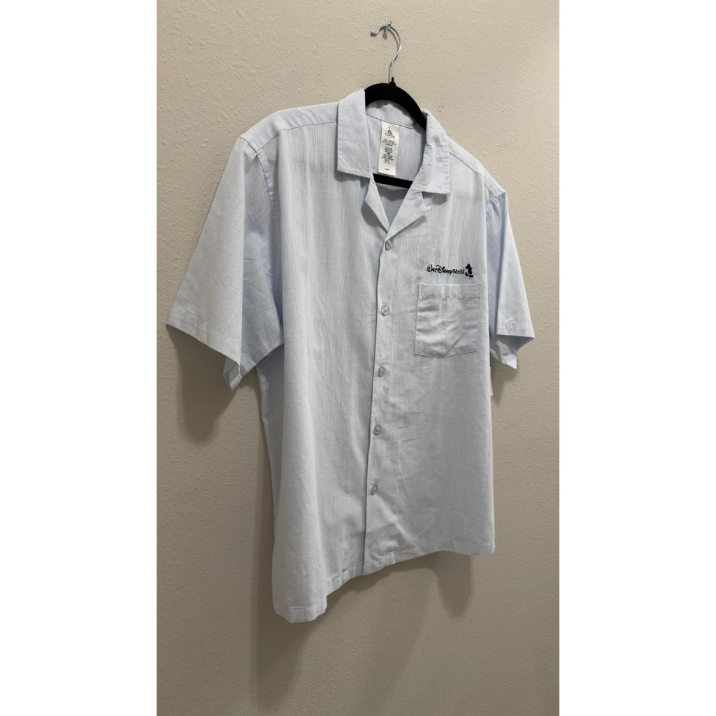 Disney Walt Disney World Logo Adult Button-Up Light Blue Pinstripe NWT Large