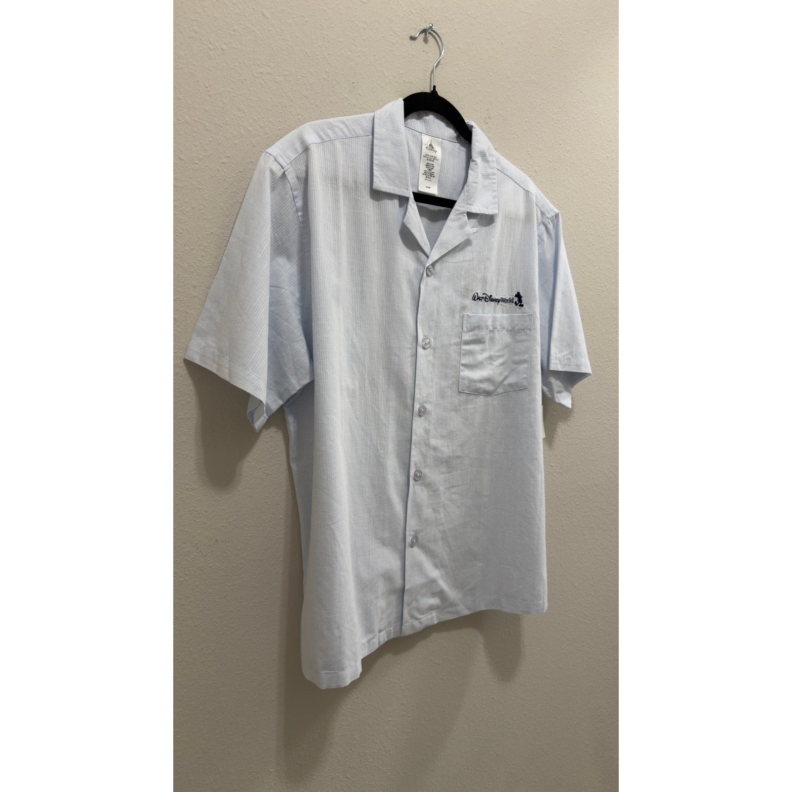 Disney Walt Disney World Logo Adult Button-Up Light Blue Pinstripe NWT Large