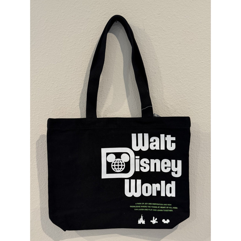 Disney Parks Walt Disney World Logo Canvas Black Tote NWT
