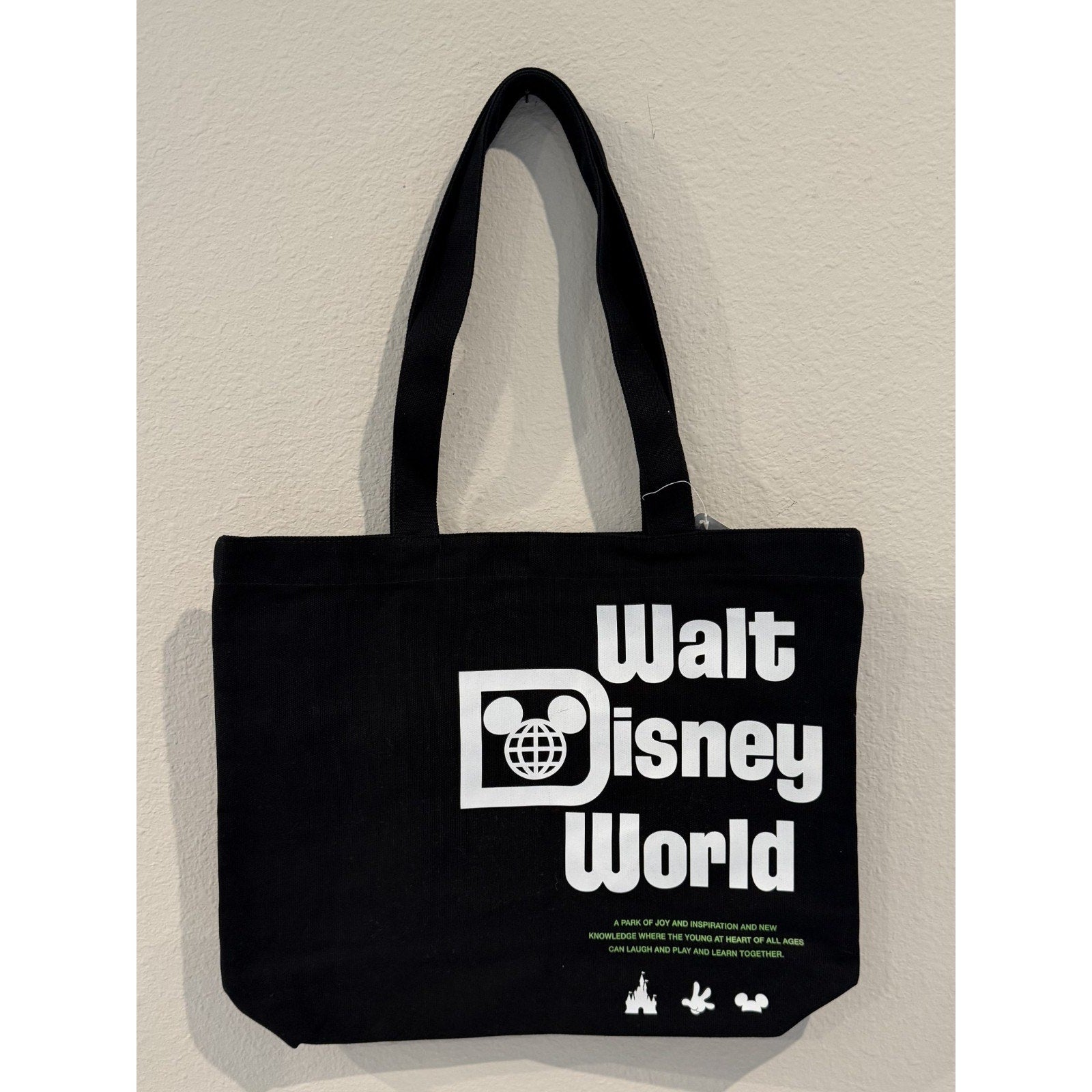 Disney Parks Walt Disney World Logo Canvas Black Tote NWT