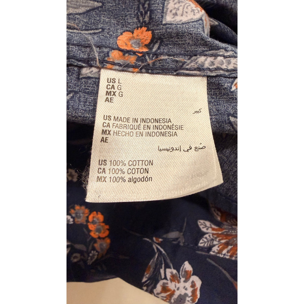 Alfani Men's Floral Button Down Long Sleeve Shirt Blue Orange Size Large