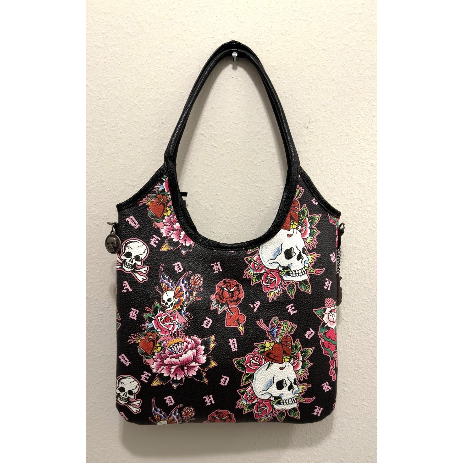 New Ed Hardy Tattoo Print Tote Bag Skull, Tiger & Swallow Graphic Shoulder Bag