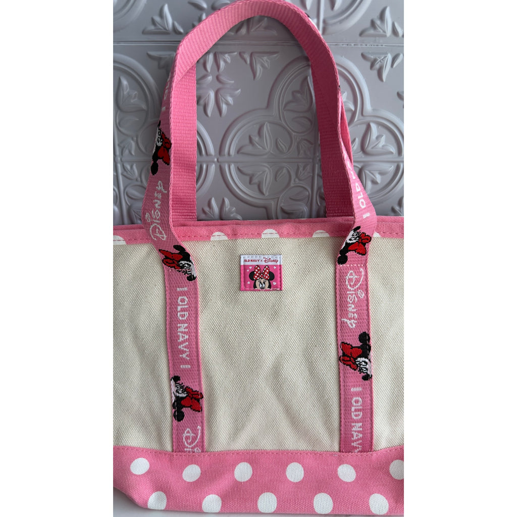 Old Navy x Disney Minnie Mouse Canvas Small Tote Bag Pink Polka Dot NWOT