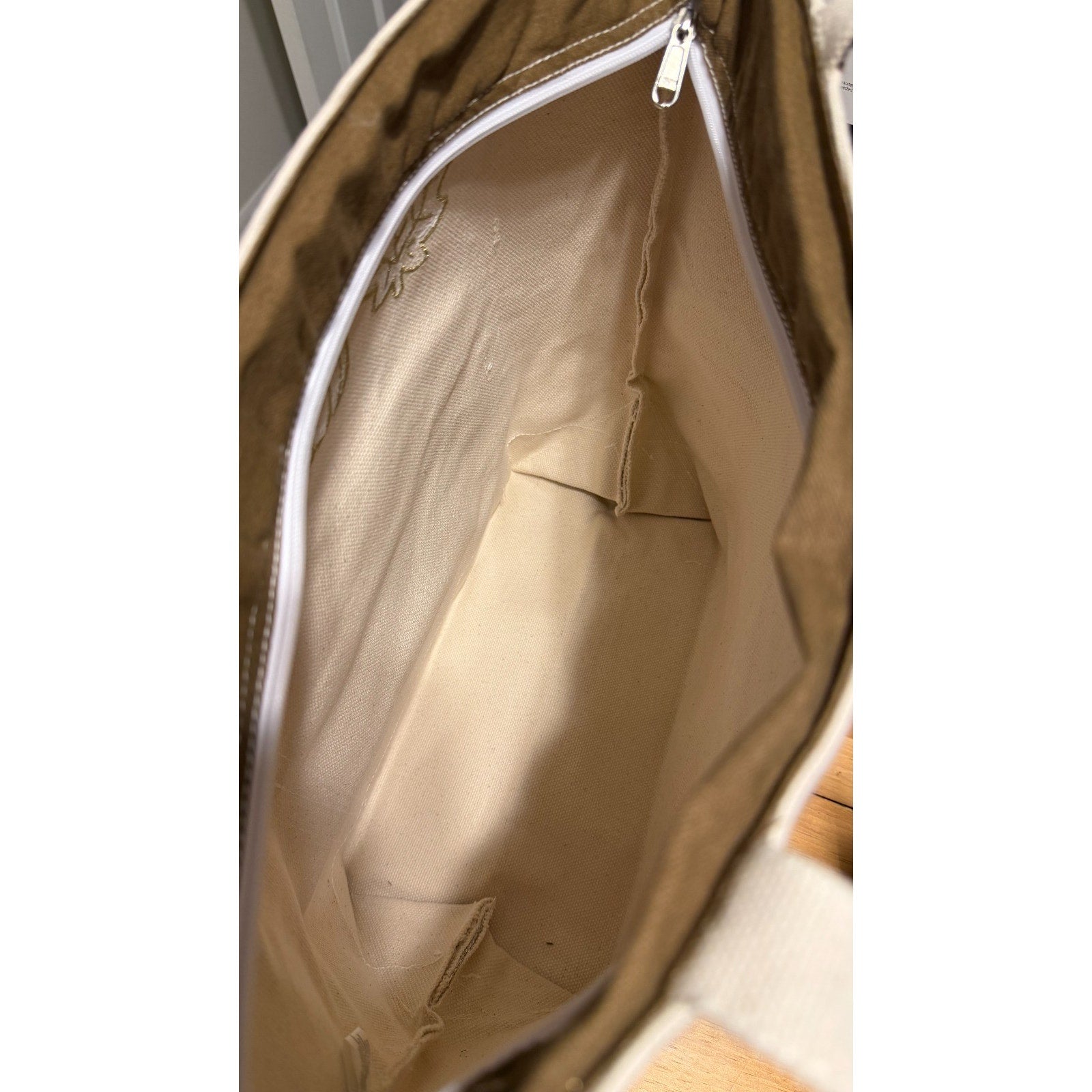 NWT Kirkland's Home Fall Mocha Canvas Tote Bag Sequin Appliques Zip Top