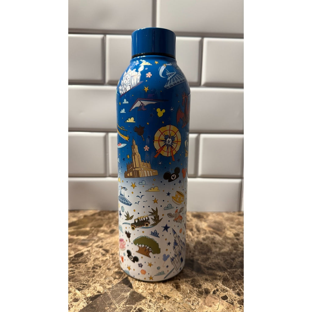 Disney Parks Icons & Attractions Stainless Steel Water Bottle - Blue Ombre NWT